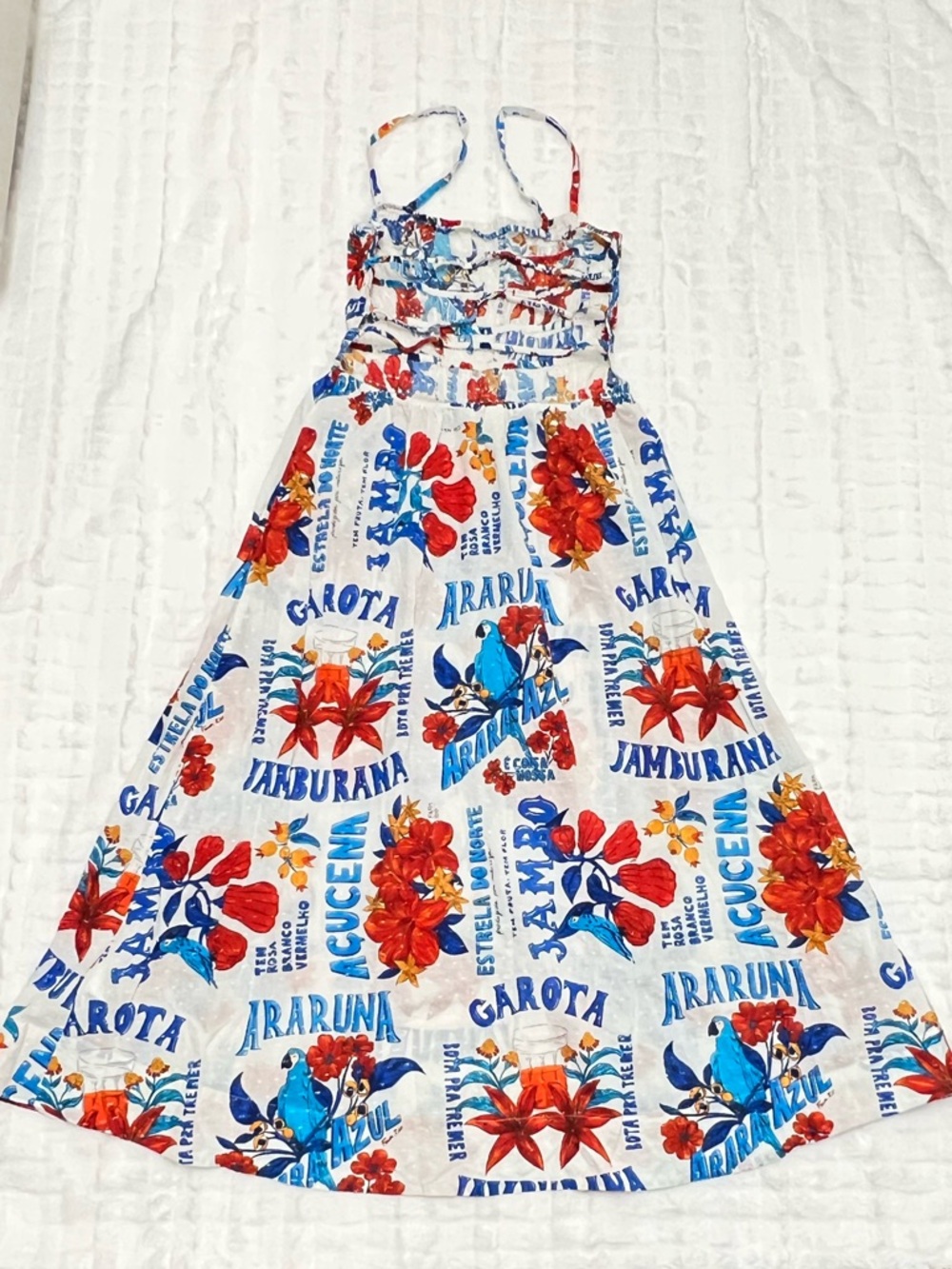 FARM RIO X Anthropologie White and Blue Cotton Floral Smocked Sundress size M - Picture 6 of 8